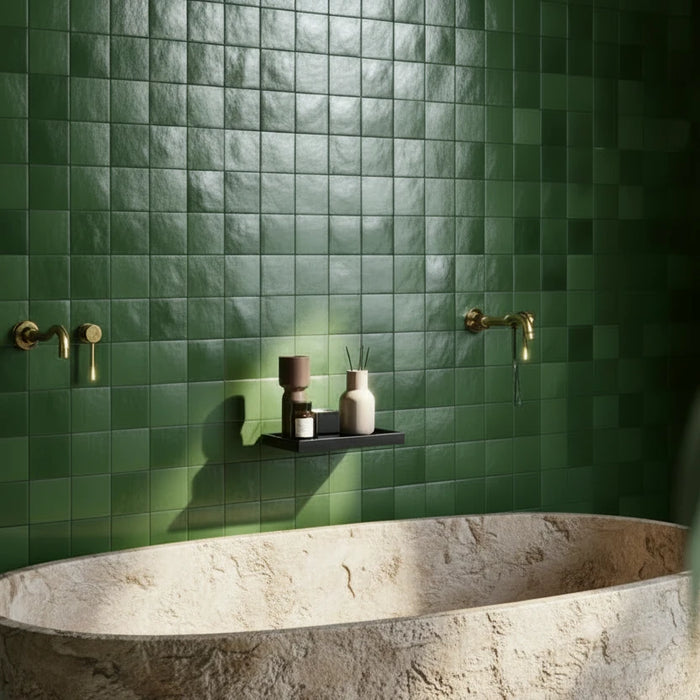 Zellige Morocco Forest Green Wall Tiles 10×10cm