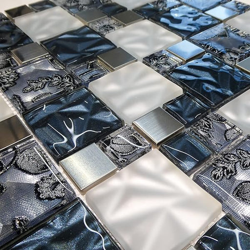 Textile Blue Silk Square mosaic tiles 300mm x 300mm All tiles TILEJOB