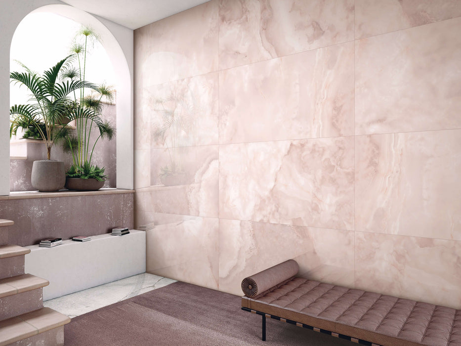 Onyx pink elegant gloss tiles 60x120cm All tiles TILEJOB.CO.UK