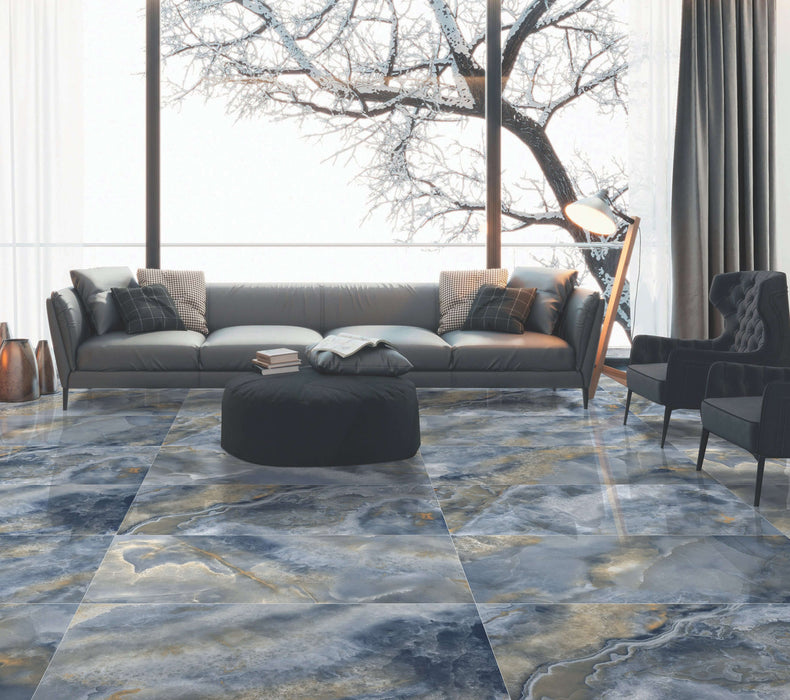 Elmar azul blue porcelain tiles gloss cut sample TILEJOB.CO.UK