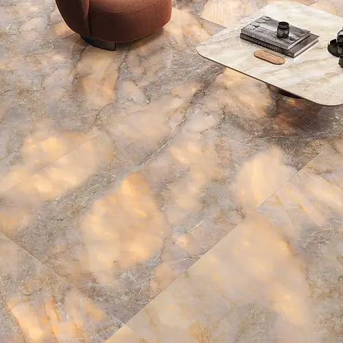 Luminous Topaz Polished Onyx Gold Effect Porcelain Matt and Polished Tiles - 60x120cm