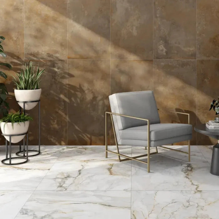 Pisa Gold Gloss Gloss Large Format Marble Effect Porcelain Tiles 90x90cm
