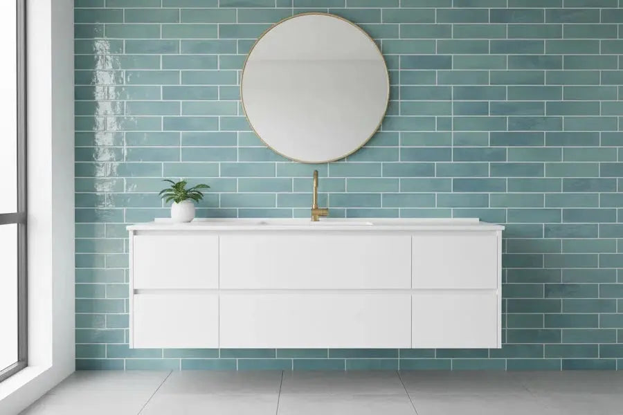 Como Turquoise gloss ceramic wall tiles 65x250x7mm