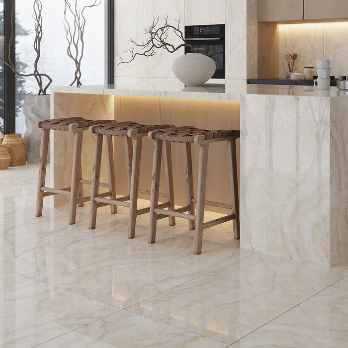 Luminous Topaz Onyx Ivory Effect Porcelain Matt and Polished Tiles - 60x120cm