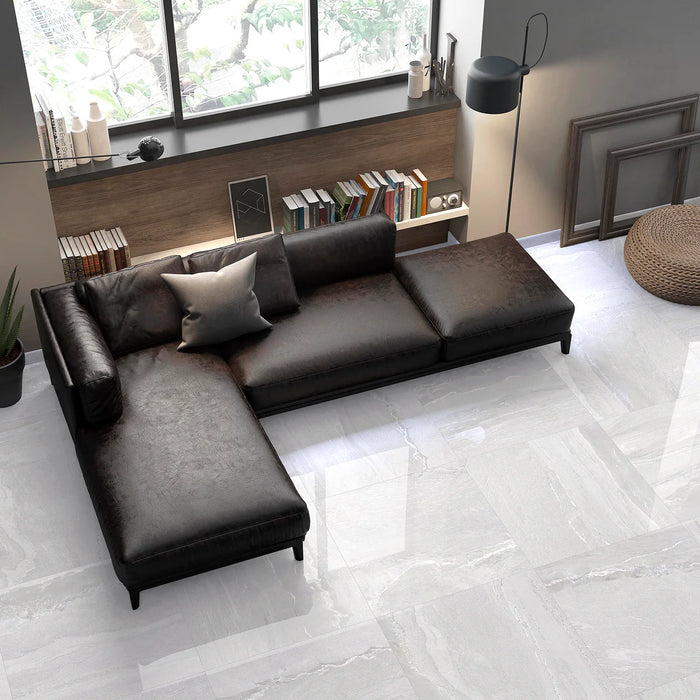 Whitehall Blanco Gloss Large Marble Effect Porcelain Tiles 90x90cm