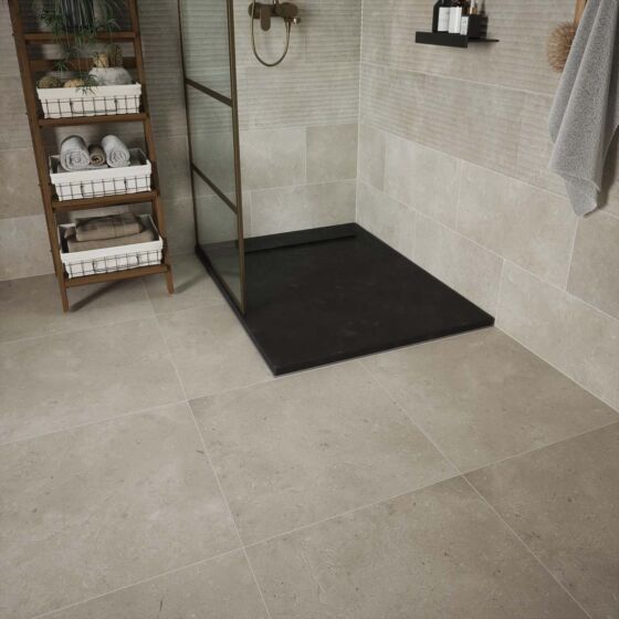 Fossil Travertine floor porcelain tiles cut sample