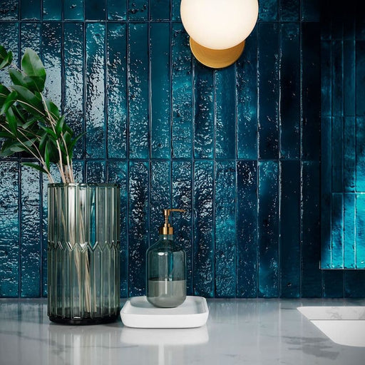 Perugia Vecchia aqua crackle glazed ceramic tiles cut sample TILEJOB