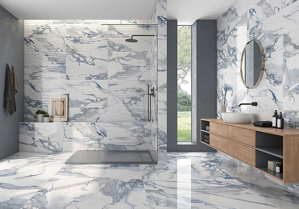 Ocean Blue Marble gloss porcelain tiles
