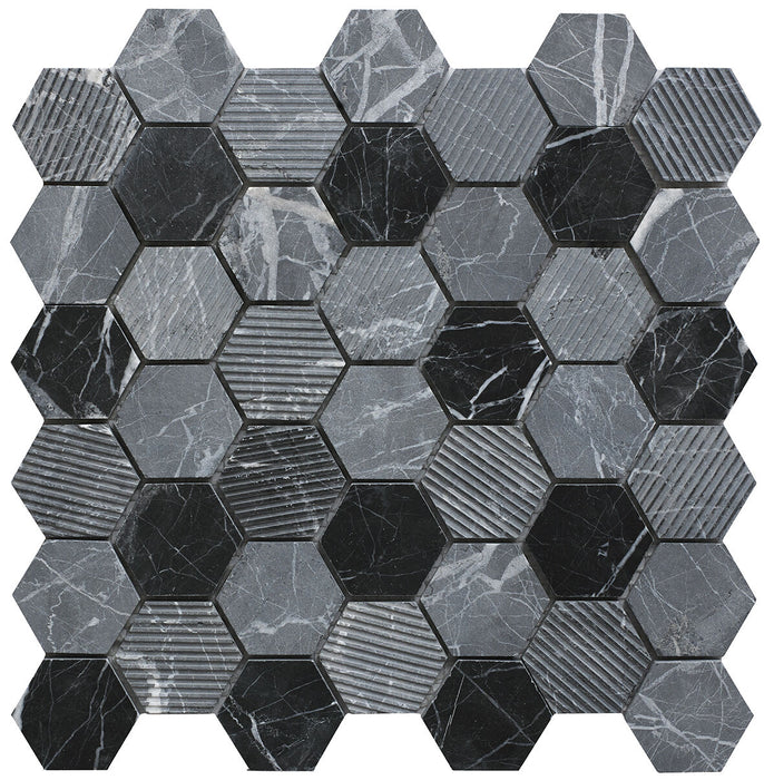 Volcanic Noir Hex Tiles Natural Black Marble Hexagonal Mosaic tiles