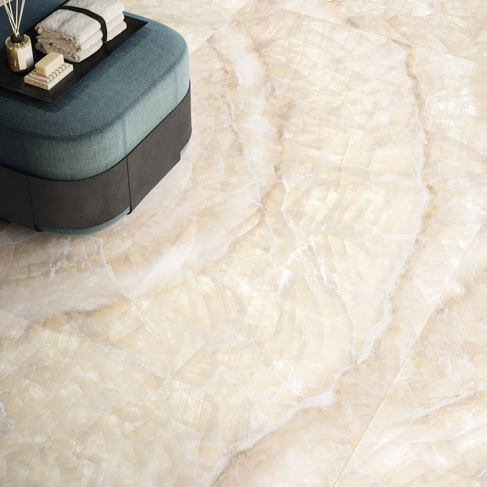 Luminous Topaz Onyx Ivory Porcelain Matt and Polished Tiles - 60x120cm