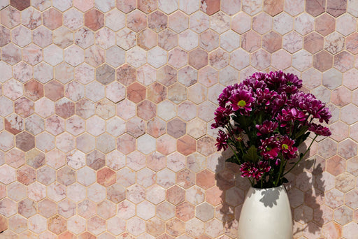 Temini pink marble hexagonal mosaic tiles 32.5×31x1cm All tiles TILEJOB.CO.UK