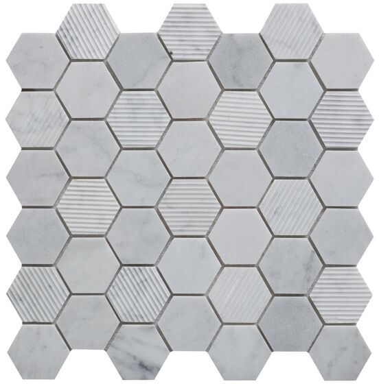 Deco Carrara Natural Marble Large Hexagonal Mosaic tiles