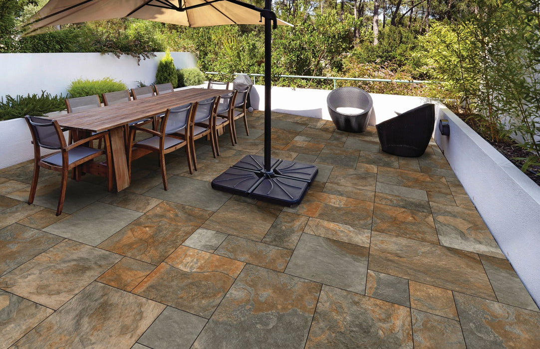 Multi Colour Rust Slate Outdoor Opus Porcelain Paving Tiles Mix Pallet deal 21.06m²