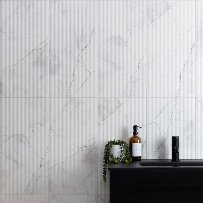 Stonehouse Zenetti Studio White Decor Marble Effect Fluted Wall Tiles Matt 30x60cm