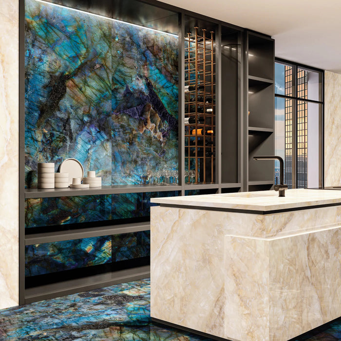 Luminous Labradorite Onyx Blue Polished Tiles - 60x120cm