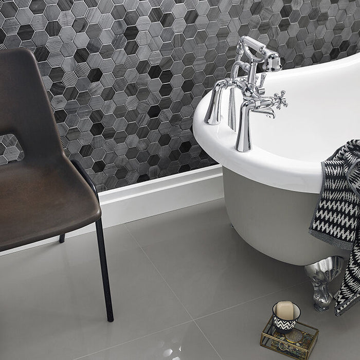 Volcanic Noir Hex Tiles Natural Black Marble Hexagonal Mosaic tiles