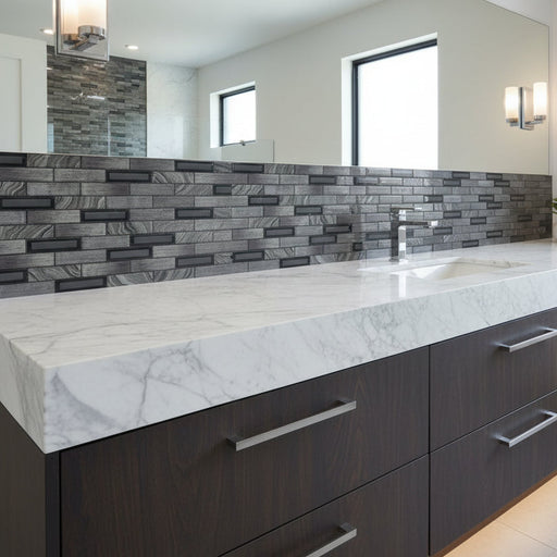 Textile Grey Chenille Brick mosaic tiles 300mm x 300mm