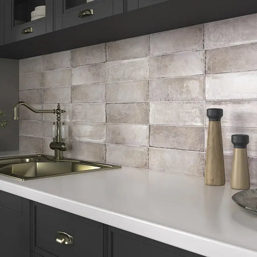 Oxford rustic white gloss wall tiles cut sample TILEJOB.CO.UK