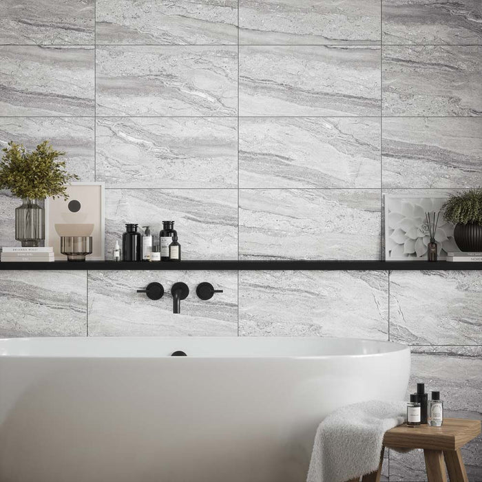 Travertine Grey Gloss Ceramic Wall cut sample