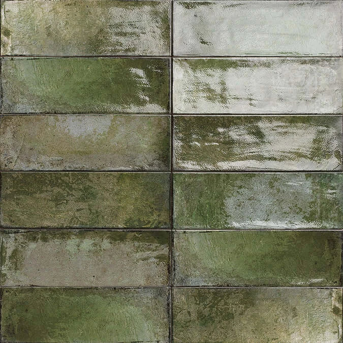 Oxford rustic green gloss wall tiles cut sample TILEJOB.CO.UK